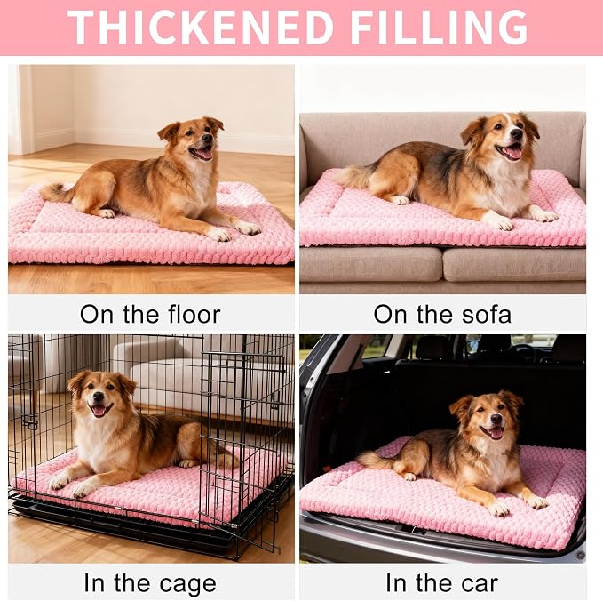 Dog Bed Mat,Reversible & Ultra Soft Kennel Pad-Machine Washable Pet Bed for Dogs & Cats-All-Weather Crate Liner for Crates,Carriers & Travel (Pink, 35" L x 23" W x 1.5" Th)