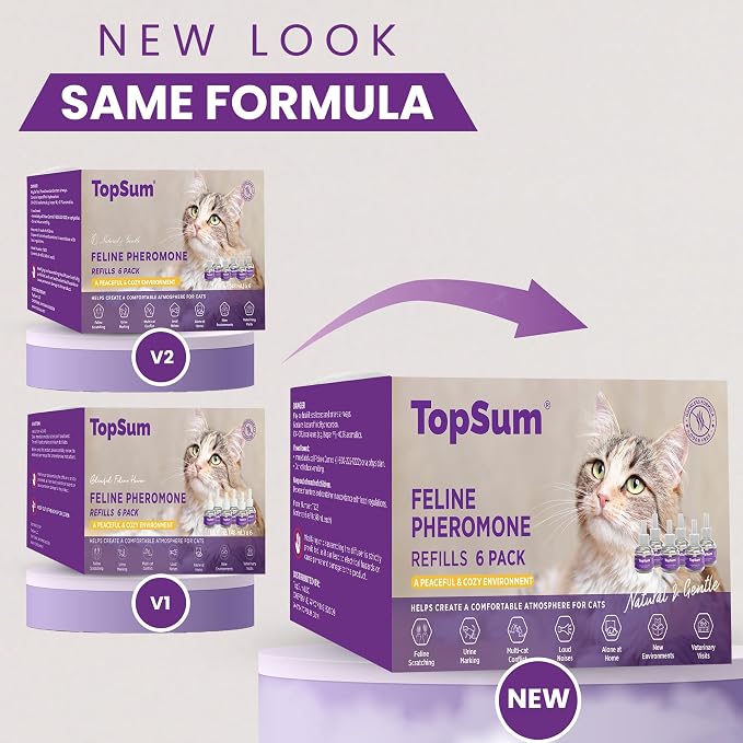 TopSum Cat Calming Pheromone Diffuser: Feline Pheromones Plug in for Stress, Alone At Home, Spraying, Fighting, Scratching, Aggression & Excessive Meowing (Purple– 6 Refills)