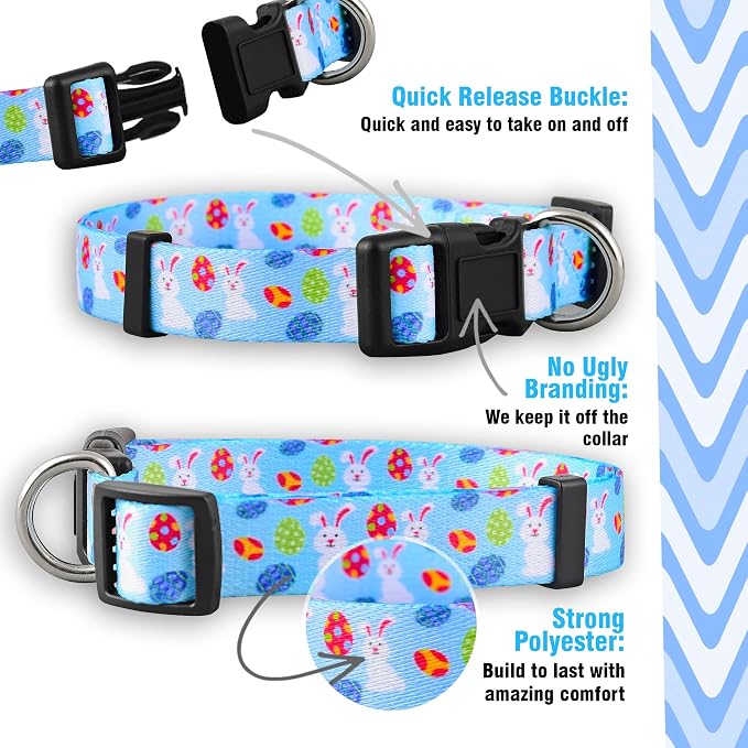 Native Pup Easter Dog Collar, Cute Spring Gift for Puppies, Pink Pastel, Eggs, Chicks, Bunny Adjustable for Small, Medium, Large Breeds (Bunny & Eggs, Medium)