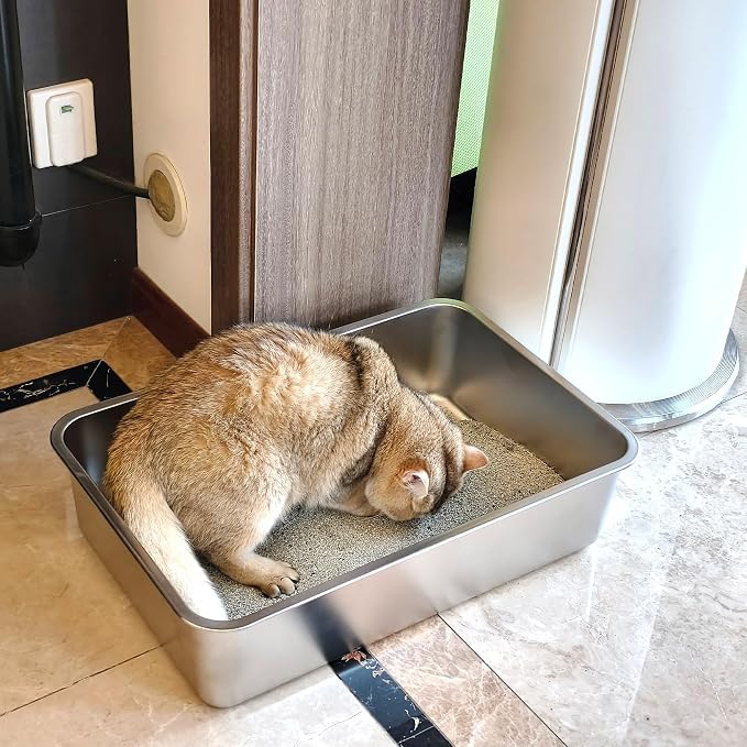 Stainless Steel Litter Box 2 Pack-Metal Litter Cats Boxes, XL Stainless Steel Cat Litter Box 17.7"x13.8"x6"(Height), Easy Clean Non Stick