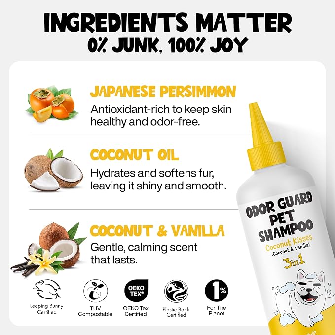 Anti Itch Dog Shampoo & Conditioner, Coconut for Dogs | Probiotic Hypoallergenic Formula - Coconut Kisses Scent - Itchy Skin Relief for Smelly Dogs - 3-in-1 Moisturizing Wash