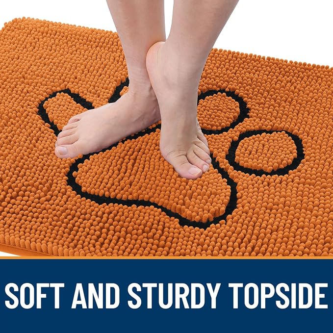 OLANLY Dog Door Mat for Muddy Paws 48x30, Paw Print Design Chenille Mud Mat | Clay, Super Absorbent, Traps Moisture and Dirt, Non-Slip Washable Doormat, Quick-Drying Indoor Entryway Floor Carpet for Dogs