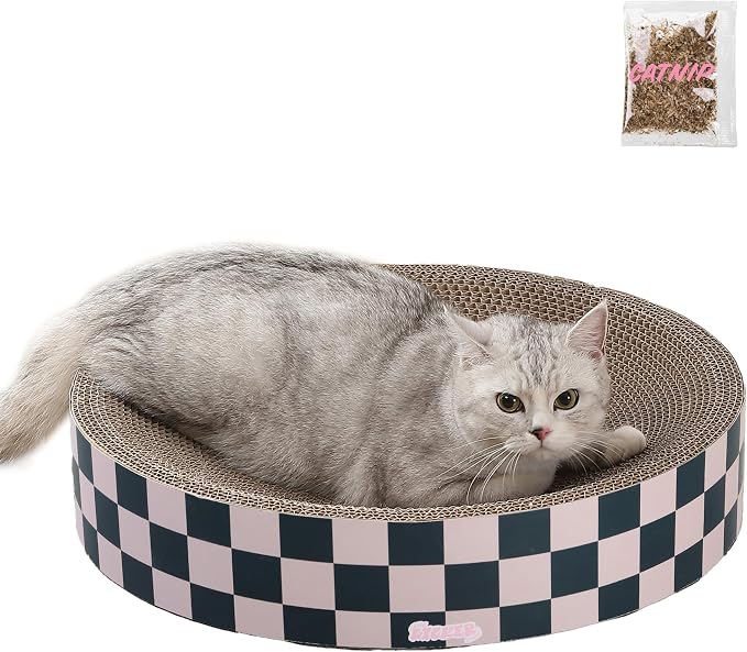 CSR1010C Nelson 20.13" Modern Cardboard Round Bowl Cat Scratcher with Catnip, Peony