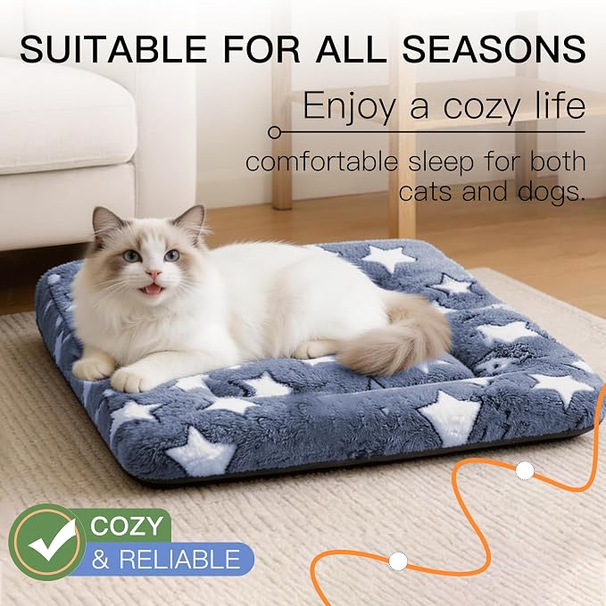 Dog Bed Mat for Crate, Soft Kennel Pad, Durable Comfort Mat for Dogs and Cats, Home and Crate Use (NavyBlue&Star, 18"*14"*1.5")
