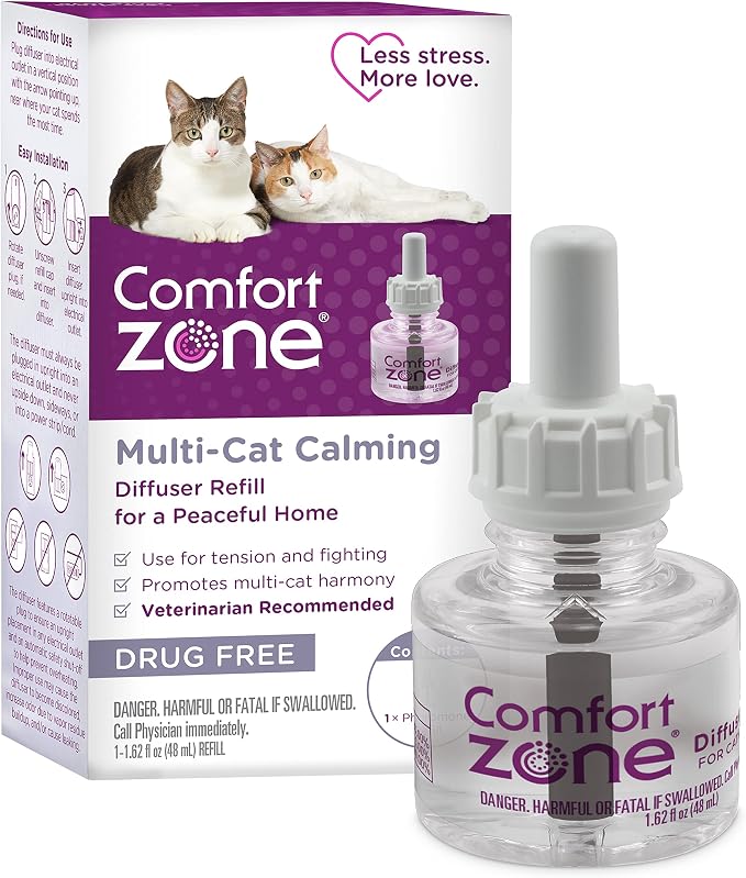 Comfort Zone Multi Cat Calming Diffuser Refill, 1 Pack of 30 Day Refills | Reduces cat stress, use with Comfort Zone Diffuser, refills lasts up to 30 days, expert recommended, drug- and fragrance-free