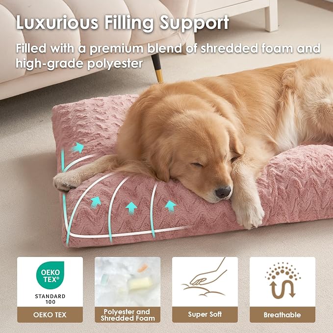 EHEYCIGA Washable Dog Bed for Crate 36x27 Inch, Anti-Slip L Plus Kennel Pad for Dogs Up to 55 lbs, Plush and Comfy Pet Sleeping Mat, Pink