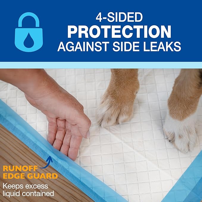 Four Paws Wee-Wee Superior Performance Pee Pads for Dogs with Runoff Barrier Edge Guard Protection, Puppy & Dog Potty Training Pads, Housebreaking Pet Supplies, 27.5" x 44" (8 Count)