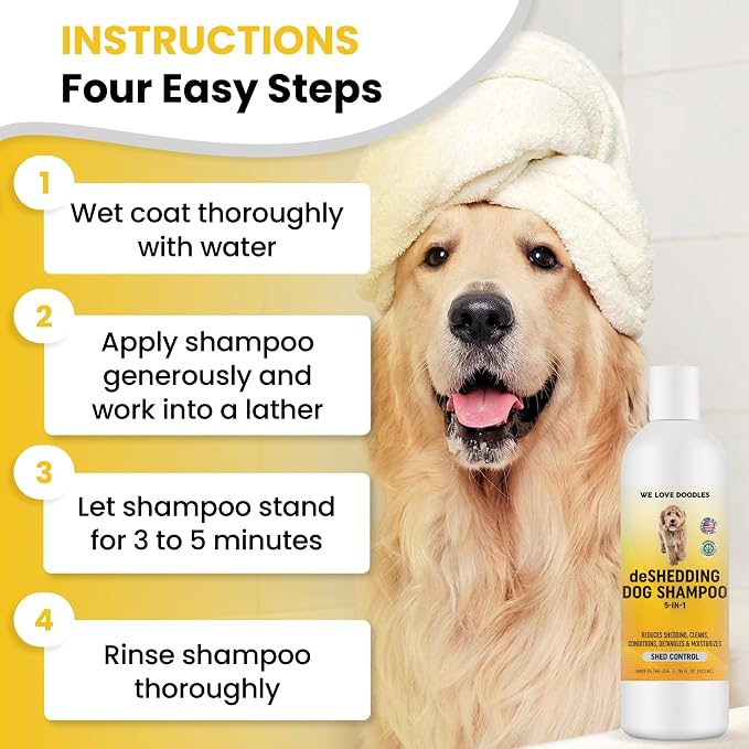 Deshedding Dog Shampoo & Conditioner, Anti Shed Puppy Wash, USA Made, 16OZ | Reduces Loose Hair & Fur, For Sensitive Skin, Natural, Best Shedding Shampoo for Dogs Like Golden Retriever, Husky, Shepherds