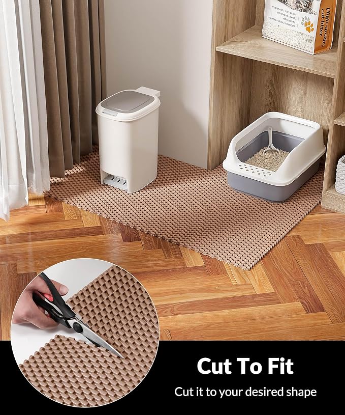 Cooyes Cat Litter Mat - Cut to Fit Any Place, 35"x23" Large Litter Trapping Mat for Litter Box, Easy to Clean, Waterproof & Non-Slip Kitty Pad, Scatter Control to Protect the Floor (Khaki)