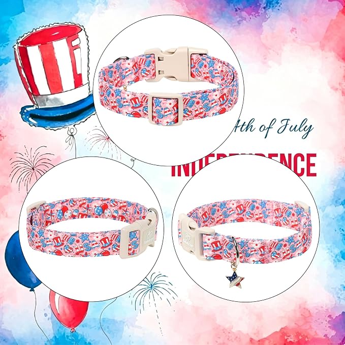 4th of July Dog Collar, Cute Pink Patriotic Dog Collars for Puppy Small Dogs - Independence Day Girly Pup Collars, Soft Adjustable Flag Day Female Dog Collar XS