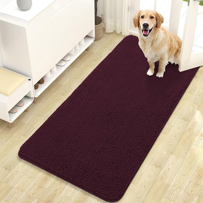 OLANLY Dog Door Mat for Muddy Paws 47x24, Super Absorbent Chenille Mud Mat | Russet, Absorbs Moisture and Dirt, Non-Slip Machine Washable Doormat, Quick-Drying Indoor Entryway Floor Carpet for Dogs