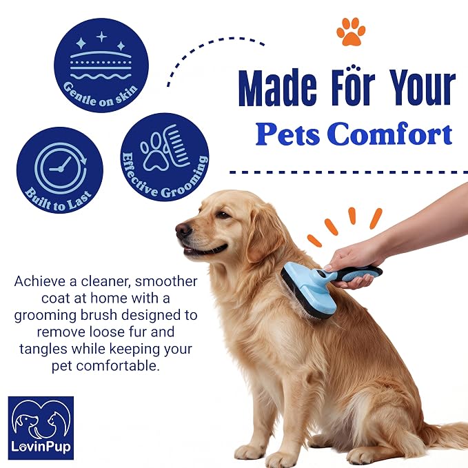 Pet Slicker Brush – Self Cleaning Brush for Dogs & Cats | Retractable Bristles for All Hair Types – Massaging Pins Remove Tangles & Mats Painlessly – Durable Grooming Tool for Pets
