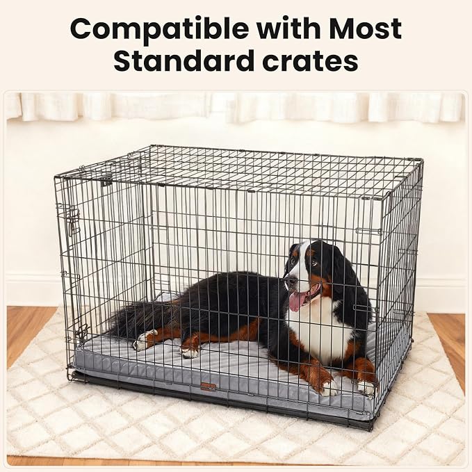 OhGeni Orthopedic Waterproof Dog Bed for Extra Large Dogs, Machine-Washable Removable Cover in Easy-Clean Fabric, Reversible Memory Foam & Easy-Carry Handle, Suitable for Crate, 47 inch (Gray)