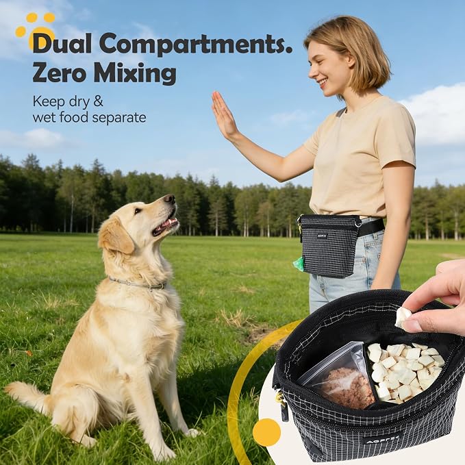 AGPTEK Dog Training Treat Pouch, Magnetic Dog Walking Pouch | Removable/Split Snack Bag, Poop Bag Dispenser, Quick Access,Water-Resistant, Hands-Free for Training, Walk, Hiking, Run