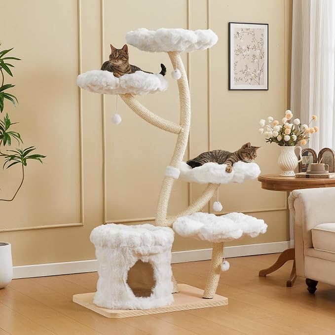 Modern Cat Tree 62" Tall, Cat Tower for Multiple Small Large Cats with Scratching Post, Multi-Level Luxury Aesthetic Cat Condo