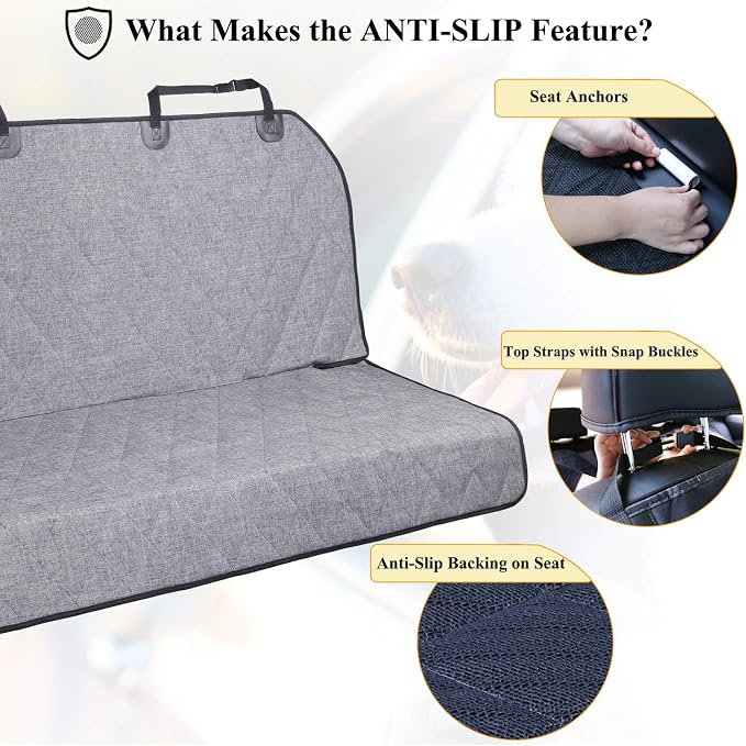 VIVAGLORY Dog Seat Cover Pet Seat Protector, Large, Heather Black | Backseat Cover for Car Suv & Truck, Back Rear Backseat Bench Protector