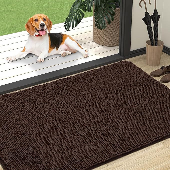OLANLY Dog Door Mat for Muddy Paws 47x32, Super Absorbent Chenille Mud Mat | Brown, Absorbs Moisture and Dirt, Non-Slip Machine Washable Doormat, Quick-Drying Indoor Entryway Floor Carpet for Dogs