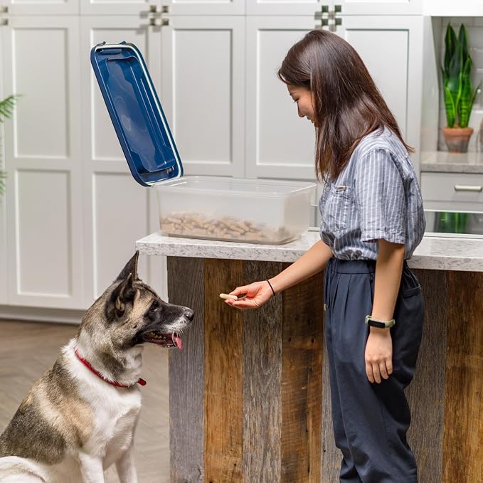 IRIS USA Airtight Dog Food Storage Container, Up to 14 lbs, Dog Cat Bird and Other Pet Food Treats Storage Bin, Dog Cat Wet Food Cans, Keep Fresh, BPA Free, Stackable, Navy | BPA-Free, Airtight Seal, Best for Cat Food, Bird Seed, Chicken Feed, Pet Toys...