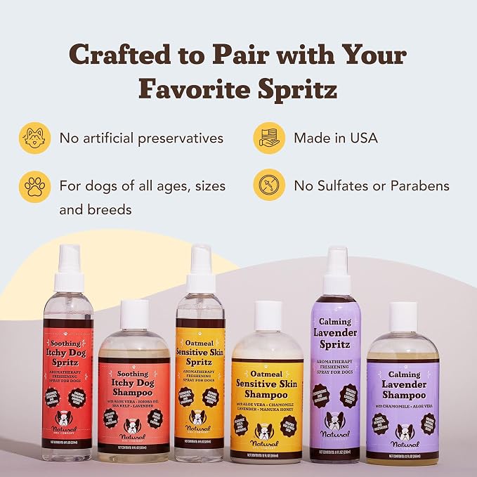 Natural Dog Company Lavender Calming Spray for Dogs - 8 oz Sprizt – Hypoallergenic Dog Deodorizing Spray with Aloe & Oatmeal – Refreshes Coat, Soothes Sensitive Skin – No Artificial Fragrance