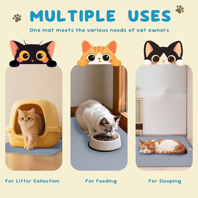 Cat Litter Mat, (33" x 21") Silicone Litter Trapping Mat - Waterproof/Urine Proof, Litter Box Mat - Keep the Floor Clean Grey