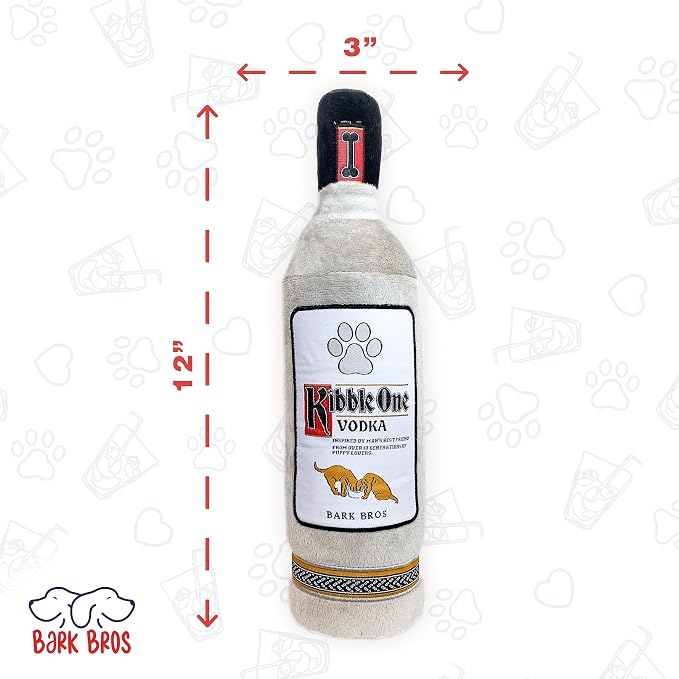 Bark Bros - Liquor Bottle Dog Toy - Plush Squeaky Dog Toys Funny Drink Parody - Alcohol Dog Toy - Dog Birthday Toy - Cute Dog Toys - Puppy Gifts - Puppy Stuff - Dog Stuff (Large, Kibble One)