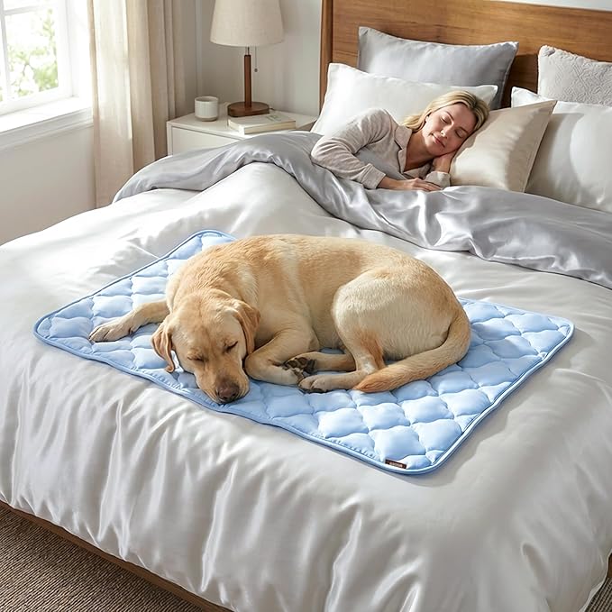 ZOMISIA Dog Cooling Mat for Extra Large Dogs, Q-Max>0.5 Thin Breathable Crate Pad for Pet, Portable Washable Kennel Pad for Summer Outdoor, 41x27, Blue