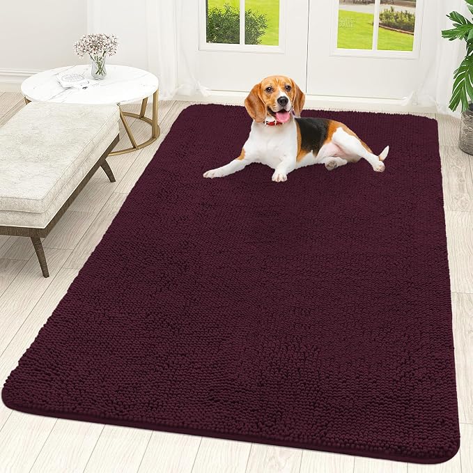 OLANLY Dog Door Mat for Muddy Paws 59x35, Super Absorbent Chenille Mud Mat | Russet, Absorbs Moisture and Dirt, Non-Slip Machine Washable Doormat, Quick-Drying Indoor Entryway Floor Carpet for Dogs