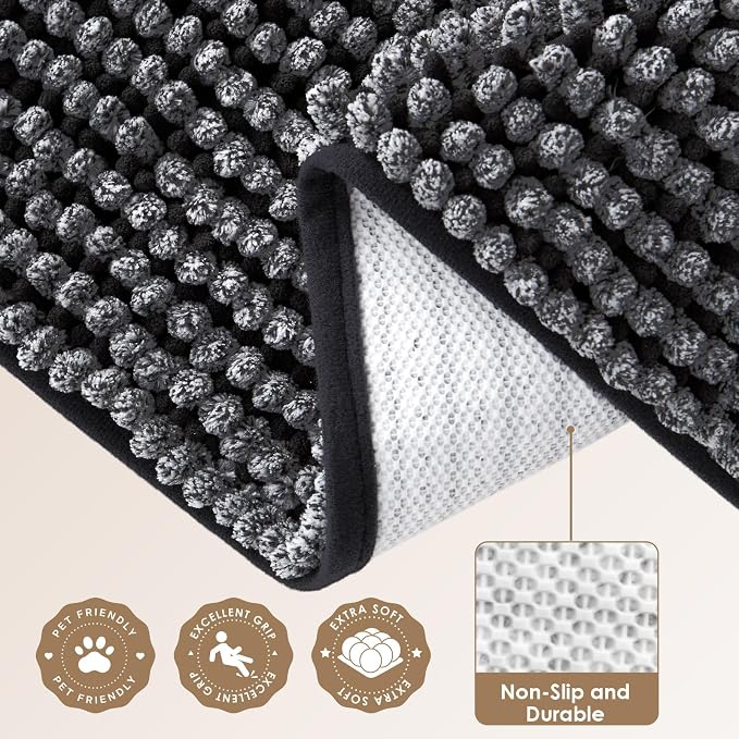 EHEYCIGA Super Absorbent Dog Door Mat for Muddy Paws 30x20 Inch Indoor, Front Doormat Outside Entrance, Quick Dry Chenille Washable Dog Crate Bed, Non-Slip Pet Rug Mud Mat Outdoor Entryway, Dark Grey