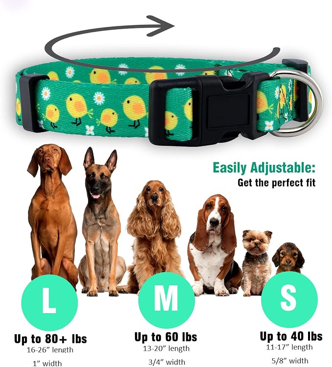 Native Pup Easter Dog Collar, Cute Spring Gift for Puppies, Pink Pastel, Eggs, Chicks, Bunny Adjustable for Small, Medium, Large Breeds (Chicks, Small)
