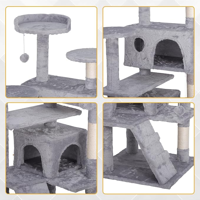 54 in Cat Tree Tower for Indoor Cats Multi-Level Cat Condo Cat Bed Furniture with Scratching Post Kittens Activity Center