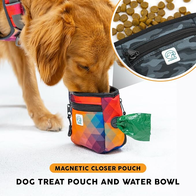 Embark Dog Treat Pouch - Waterproof Training Bag & Portable Water Bowl | Leakproof Treat Bag with Hook, Magnetic Closure, Extra Pocket for Phone & Keys with Poop Bag Outlet For Dogs - Black Camo