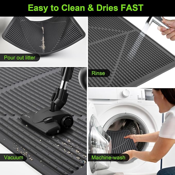 Mofason Rubber Cat Litter Box Mat, Black Silicone Litter Catcher Mat | Waterproof 24"x15" kitty litter box mat; litter trapping catcher mat; easy clean trapping mat, kitty litter mats for floor
