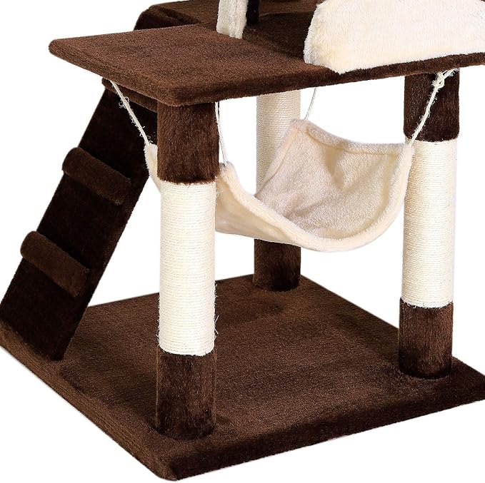 lionto Scratching Tree for Cats with Hammock & Tunnel, Height 52,4 in, cat Tree with sisal Rope & Soft Plush, Cozy Lying Areas & Caves, Suitable for Small & Large Cats, Beige/Brown