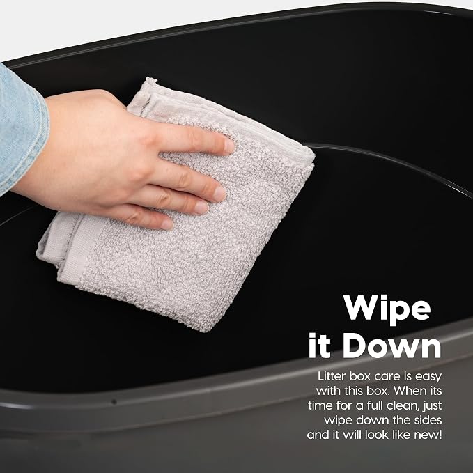 IRIS USA Large Top Entry Cat Litter Box with Lid, Enclosed Covered Cat Litter Box for Indoor Cats, Dog Proof Design, Odor Control, Litter Tracking Reduction, Scoop Included, Black/Gray