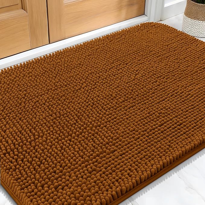 OLANLY Dog Door Mat for Muddy Paws 30x20, Super Absorbent Chenille Mud Mat | Ochre, Absorbs Moisture and Dirt, Non-Slip Machine Washable Doormat, Quick-Drying Indoor Entryway Floor Carpet for Dogs