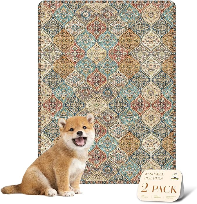 nunubaby Washable Pee Pads for Dogs, Stylish, Non-Slip and Leak-Proof Pee Mat. Ultra-Absorbent Reusable Potty pad for Crates and Floors.(Cream/Multi, 18" x24" )