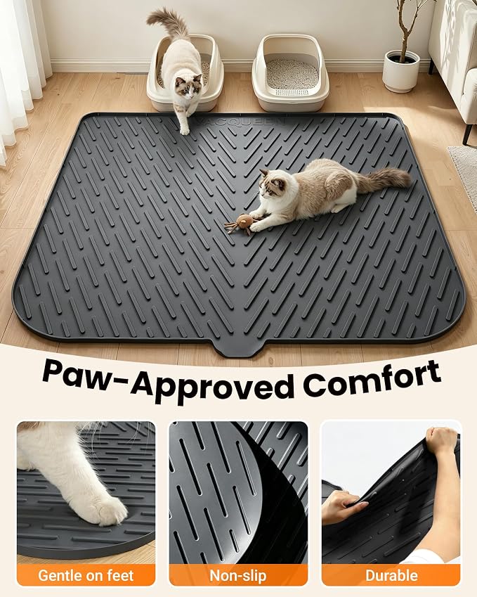 Cat Litter Mat, 47" x 37" Extra Large Cat Litter Box Mat, Silicone Waterproof Litter Trapping Mat for Scatter Control Soft on Kitty Paws Non-Slip Easy to Clean (Dark Grey) | Waterproof Litter Trapping Mat for Scatter Control, Soft on Cat Paws Non-Slip ...
