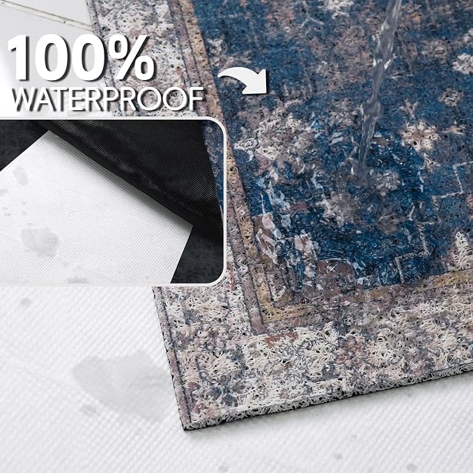 Cat Litter Mat Litter Trapping Mat, 33"x22" Waterproof Urine Proof Litter Box Mat Catcher Mat Non-Slip Washable for Kitty Kitten, Navy