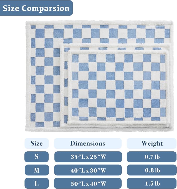 Ohocut Checkered Dog Blanket, Blue Jacquard Sherpa Blankets for Small Dog and Cats, Cute Aesthetic Style Fluffy Fleece Pets Blanket for Couch Protection Washable, 30"x40"