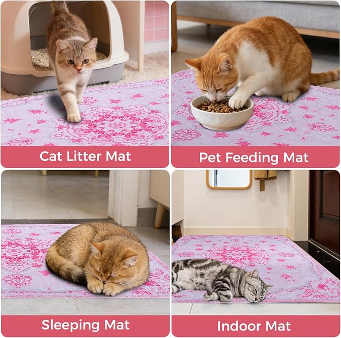 Homimp Cat Litter Mat, Litter Trapping Mat 2 Pack, Contains Mess from Box, Protects Floors,Urine Waterproof,Non-slip,Less Waste Cat Litter Box Mat,Soft on Kitty’s Paws,Washable,Absorbent,Pink 18"X24"
