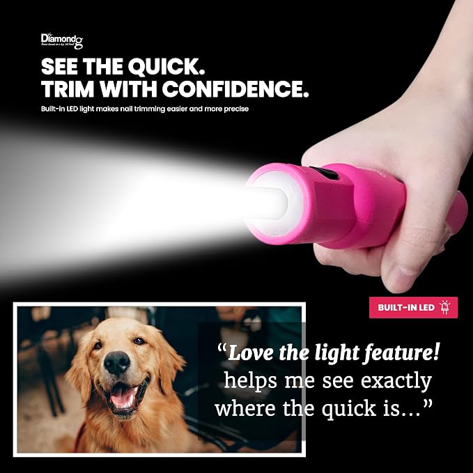 Diamondg Micro Dog Nail Grinder - Quiet Sound with LED Light, Pink | 5-Speed Rechargeable Pet Nail Trimmer for Small & Large Dogs, LCD Display, USB-C Charging, 4hrs. Runtime Rotary Tool