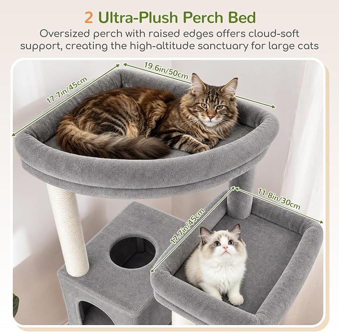 Globlazer 77in Cat Tree Tower for Indoor Cats Large Adult, F77, Light Grey | Heavy Duty Multi-level Climbing Tower with 6 Scratching Posts & Board, 2 Roomy Condos, 2 Padded Perches, 3 Sturdy Baskets