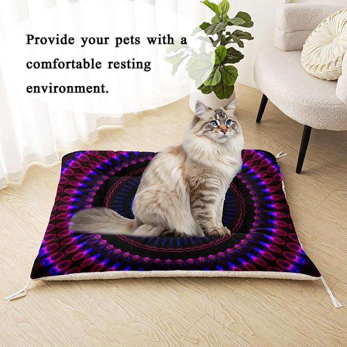 HOSIMA Bohemia Dog Mats for Sleeping,Mandala Pattern Fuzzy Pet Bed Mat,42L*32W Inch,Suitable for Small Dog Bed,Washable Soft Cozy Black Pet Pad.