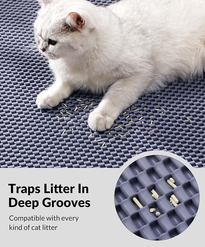 Cooyes Cat Litter Mat - Cut to Fit Any Place, 23"x17" Litter Trapping Mat for Litter Box, Easy to Clean, Waterproof & Non-Slip Kitty Pad, Scatter Control to Protect The Floor (Grey)