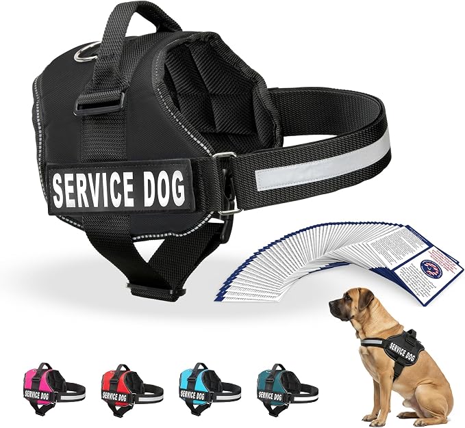 Industrial Puppy Service Dog Vest Harness - Durable & Adjustable Vest for Dog with Reflective Straps, Removable Patches, 50 ADA Cards, Handle & D-Ring, Travel and Daily Use, (Black, XL 30"-39")