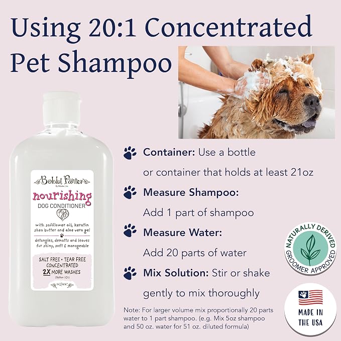 Bobbi Panter Nourishing Dog Conditioner Safflower Oil, Keratin, Shea Butter & Aloe Vera – Detangling Natural Formula for Soft, Smooth & Manageable Coat, 10:1 Concentrate, 14 oz (Case of 12)