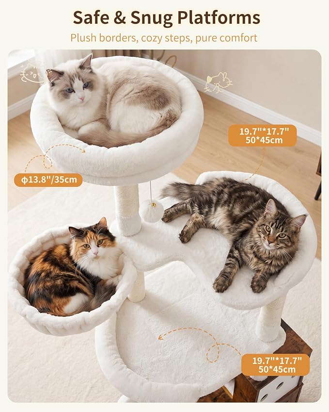 Heybly Cat Tree with Litter Box Enclosure, Modern 64" Hidden Tower HCT105SR | All-in-One Solid Wood Cat Condo for Indoor Cats with Paw-Shaped Board, Multi-Level Perch & Playzone, Rustic Brown