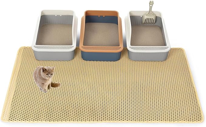 Cat Litter Mat Litter Trapping Mat, XXL 47x36in, Extra Large Litter Box Mat | 2-Layer Honeycomb Oversize Large Litter Box Mat, Waterproof & Liquid-Proof Cat Mat, Less Mess, Keeps Floor Clean, Khaki