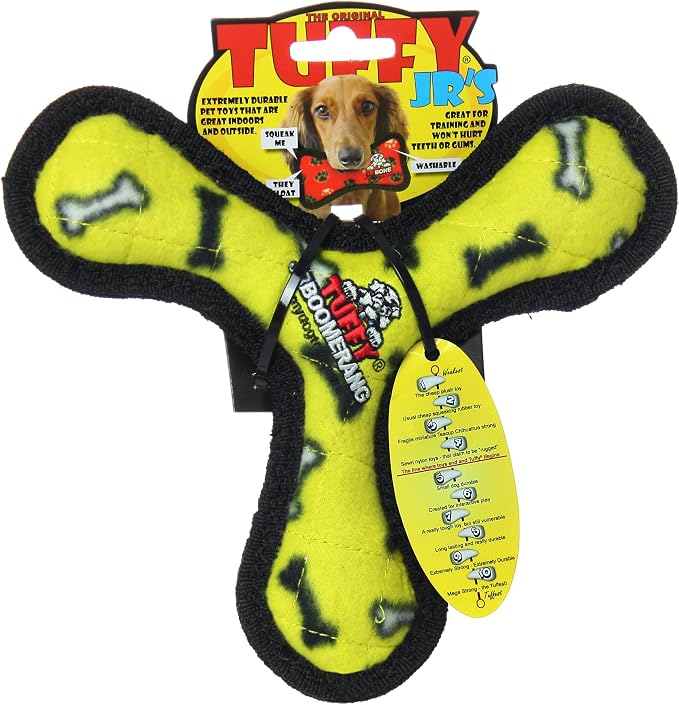 TUFFY® : 2 Pack Boomerang Dog Toy: Ultra Durable Plush Toy with Multiple Layers & Reinforced Seams, Washable and Floats, Original Construction