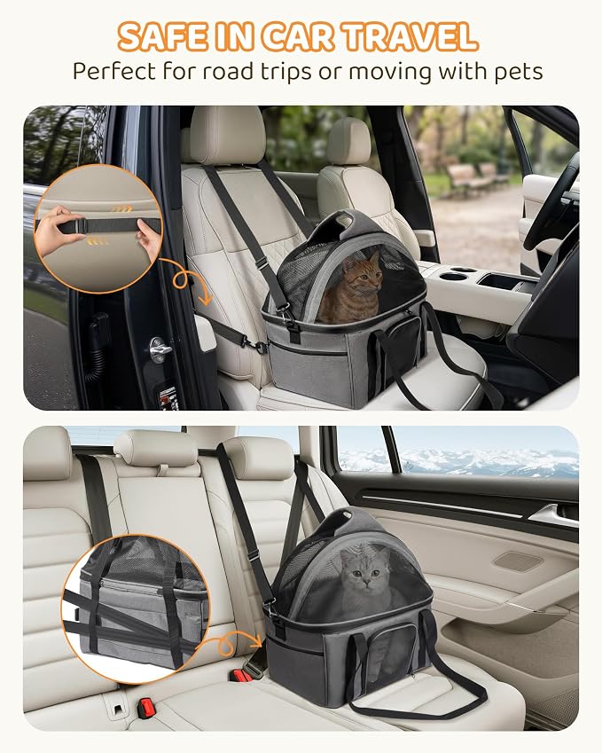 BurgeonNest Top-Expandable Large Cat Carrier, Soft-Sided Cat Bag Carrier for Medium & Large Cats Up to 15 lbs, Upgraded Small Dog Car Seat, Pet Travel Bag with Full-Open Canopy